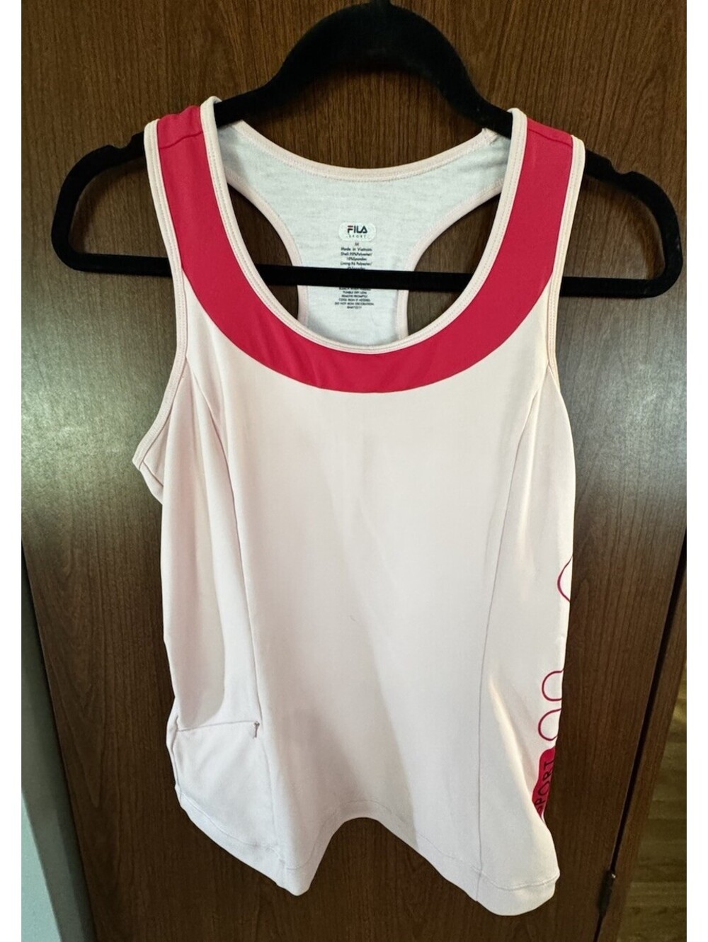 Fila Sport Womens Medium Pink Racerback Tank Built In Bra Pocket Athletic Top
